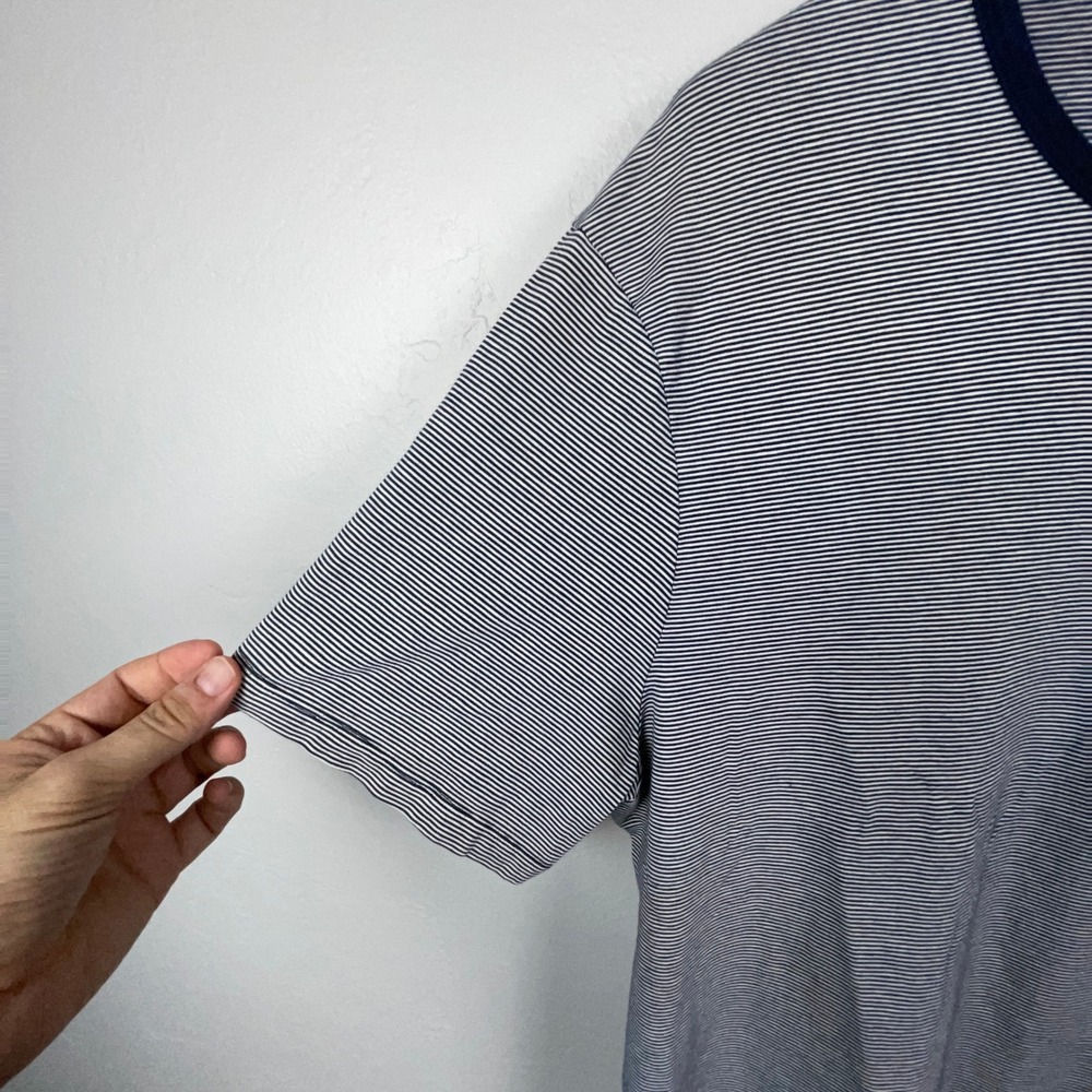 Lululemon T-Shirt Men XL Black White Striped Short Sleeve Ringer Crew Gray Yoga - Picture 4 of 8